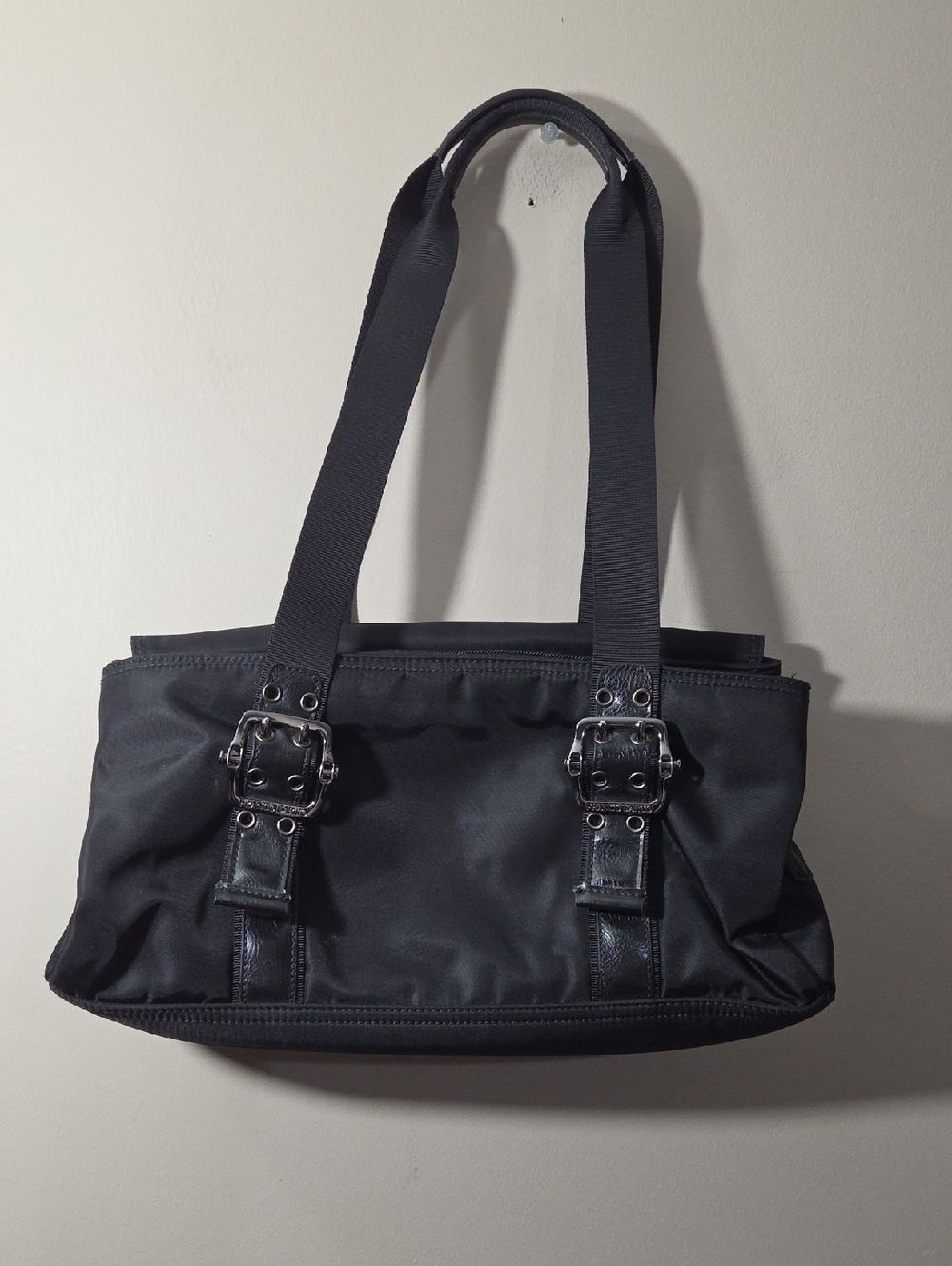 Franco Sarto Black Shoulder Tote with Buckle Detail